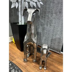 Two Silver Polystone Dog Cubist Decorative Sculpture